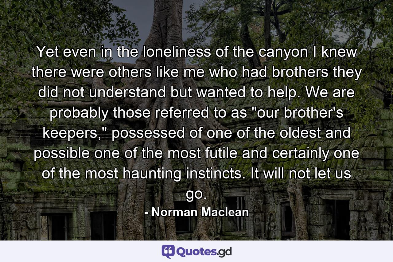 Yet even in the loneliness of the canyon I knew there were others like me who had brothers they did not understand but wanted to help. We are probably those referred to as 