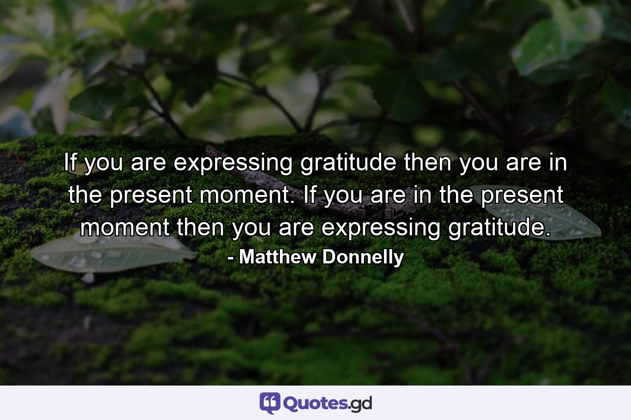 If you are expressing gratitude then you are in the present moment. If you are in the present moment then you are expressing gratitude. - Quote by Matthew Donnelly