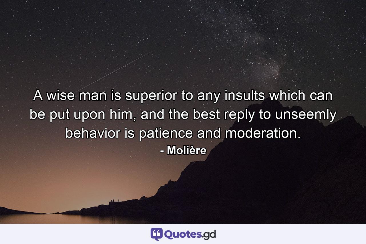 A wise man is superior to any insults which can be put upon him, and the best reply to unseemly behavior is patience and moderation. - Quote by Molière