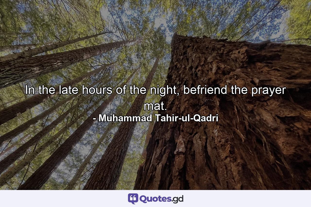 In the late hours of the night, befriend the prayer mat. - Quote by Muhammad Tahir-ul-Qadri