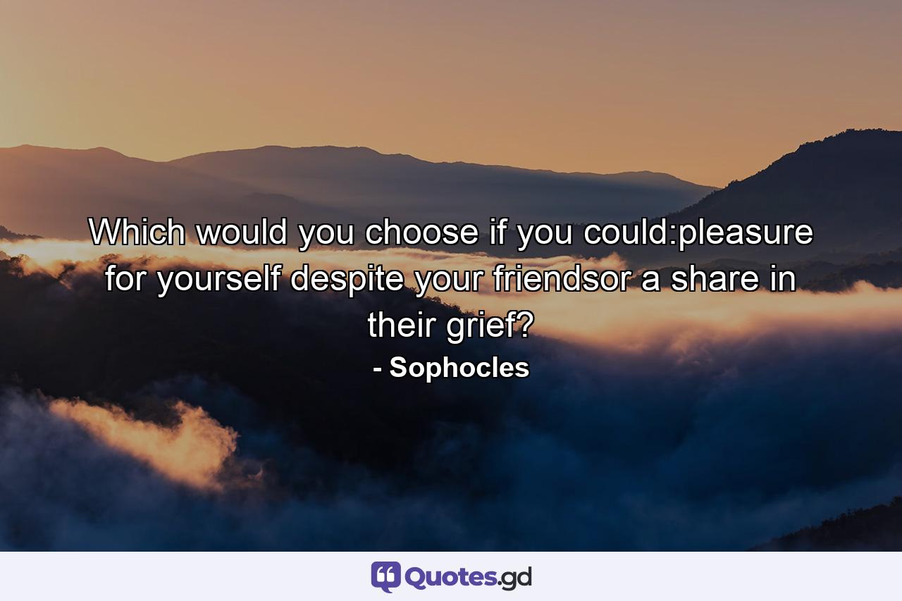 Which would you choose if you could:pleasure for yourself despite your friendsor a share in their grief? - Quote by Sophocles