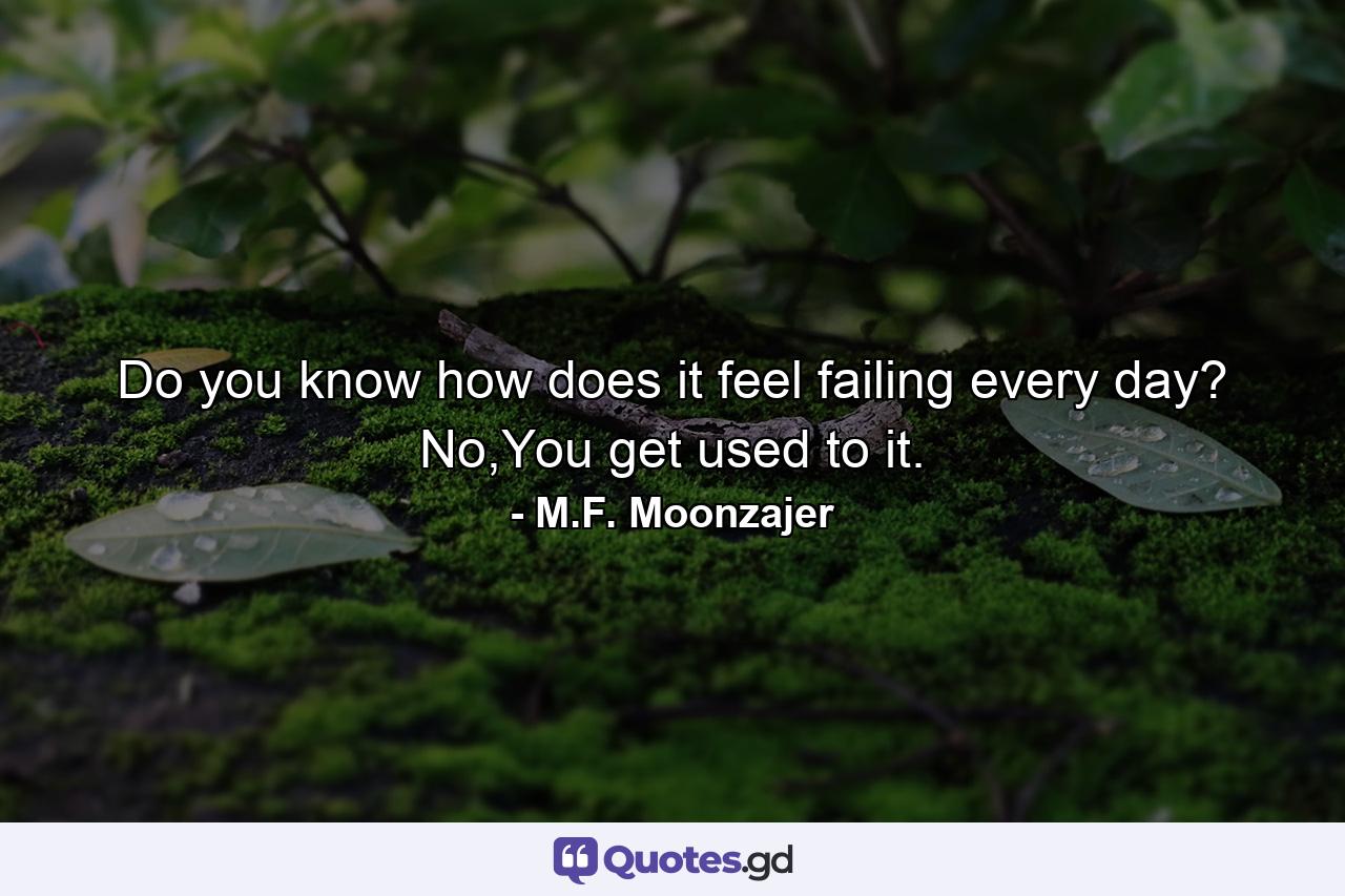 Do you know how does it feel failing every day? No,You get used to it. - Quote by M.F. Moonzajer