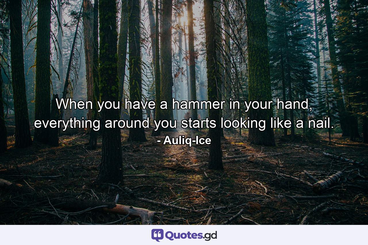 When you have a hammer in your hand, everything around you starts looking like a nail. - Quote by Auliq-Ice