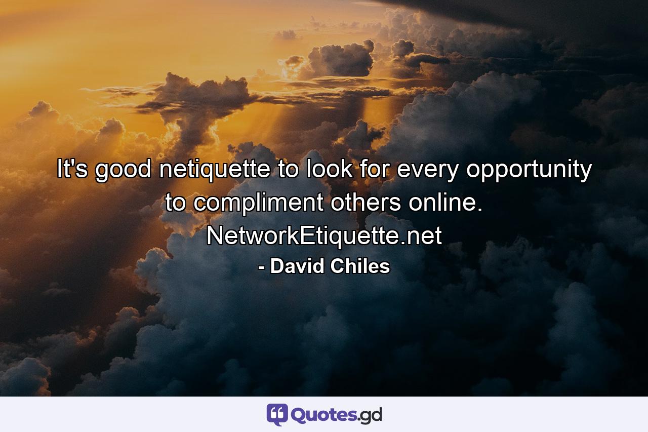 It's good netiquette to look for every opportunity to compliment others online. NetworkEtiquette.net - Quote by David Chiles