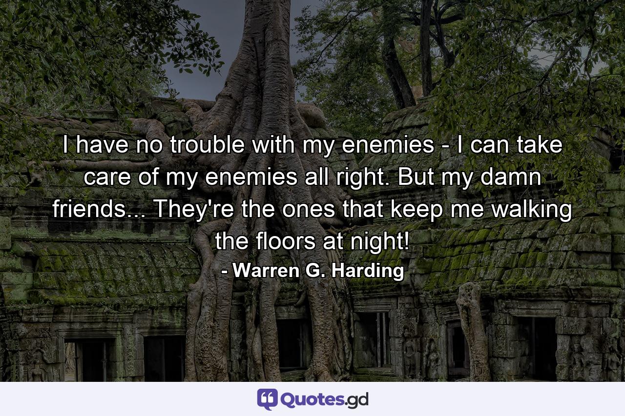 I have no trouble with my enemies - I can take care of my enemies all right. But my damn friends... They're the ones that keep me walking the floors at night! - Quote by Warren G. Harding