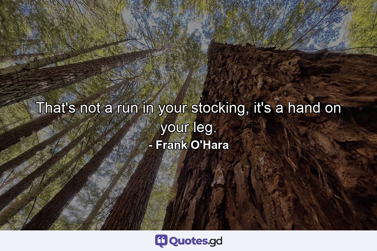 That's not a run in your stocking, it's a hand on your leg. - Quote by Frank O'Hara