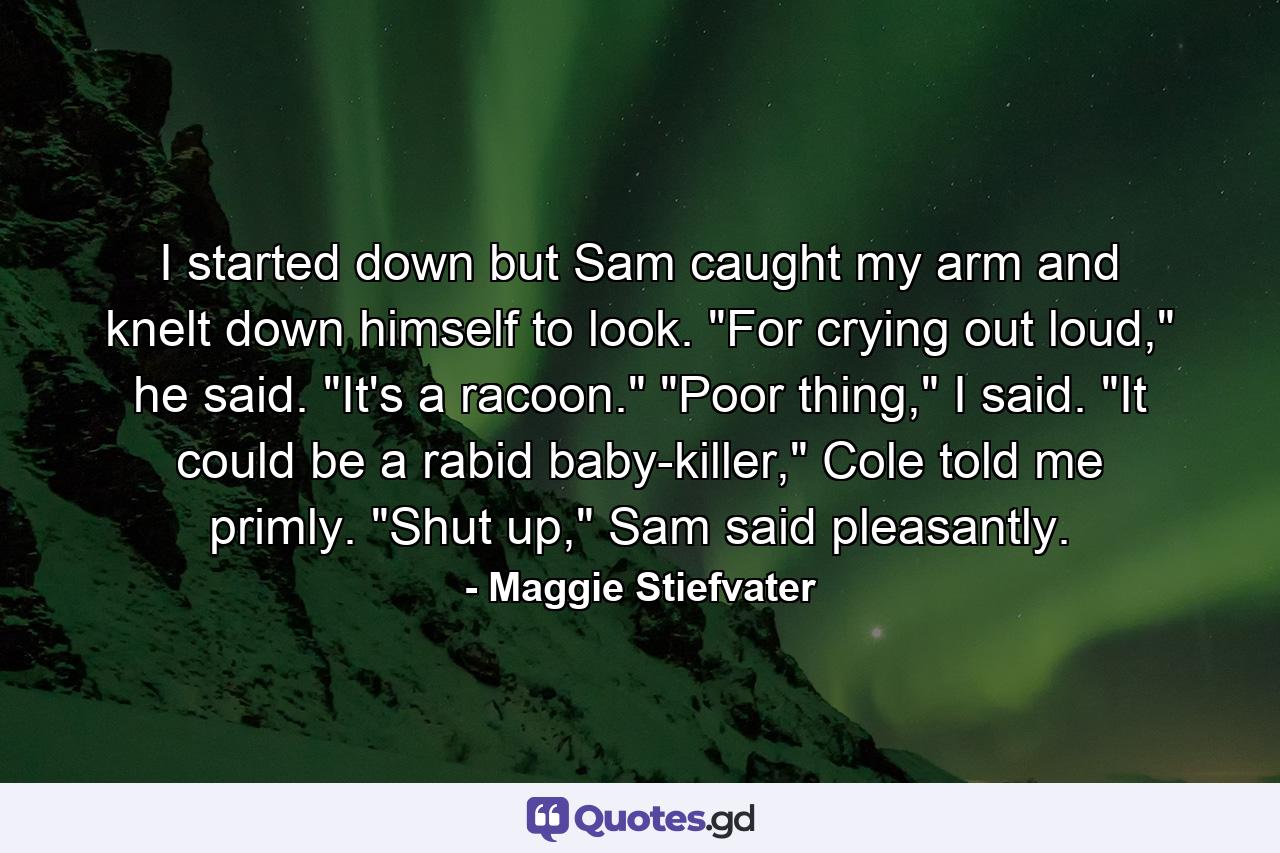 I started down but Sam caught my arm and knelt down himself to look. 