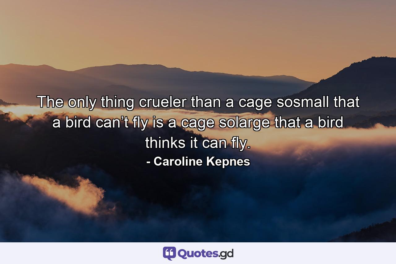 The only thing crueler than a cage sosmall that a bird can’t fly is a cage solarge that a bird thinks it can fly. - Quote by Caroline Kepnes