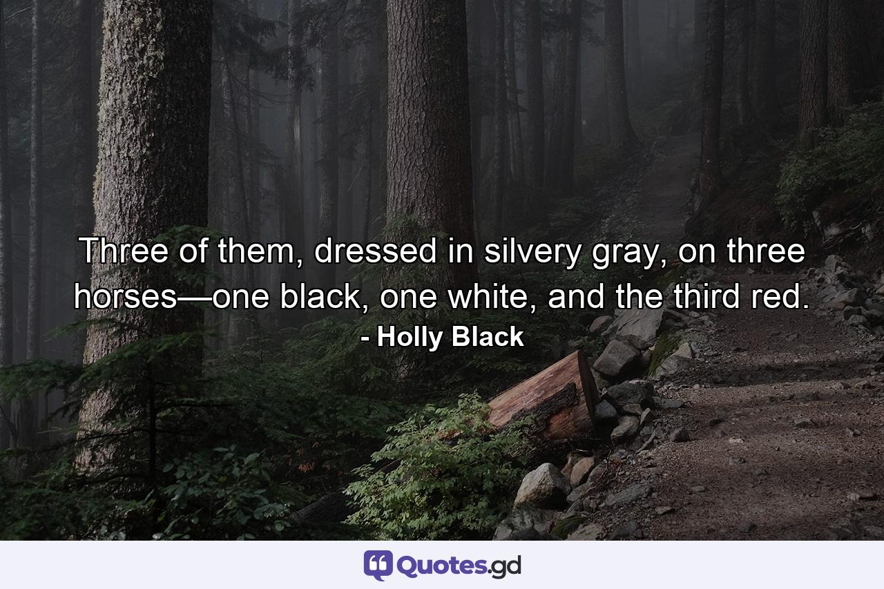 Three of them, dressed in silvery gray, on three horses—one black, one white, and the third red. - Quote by Holly Black