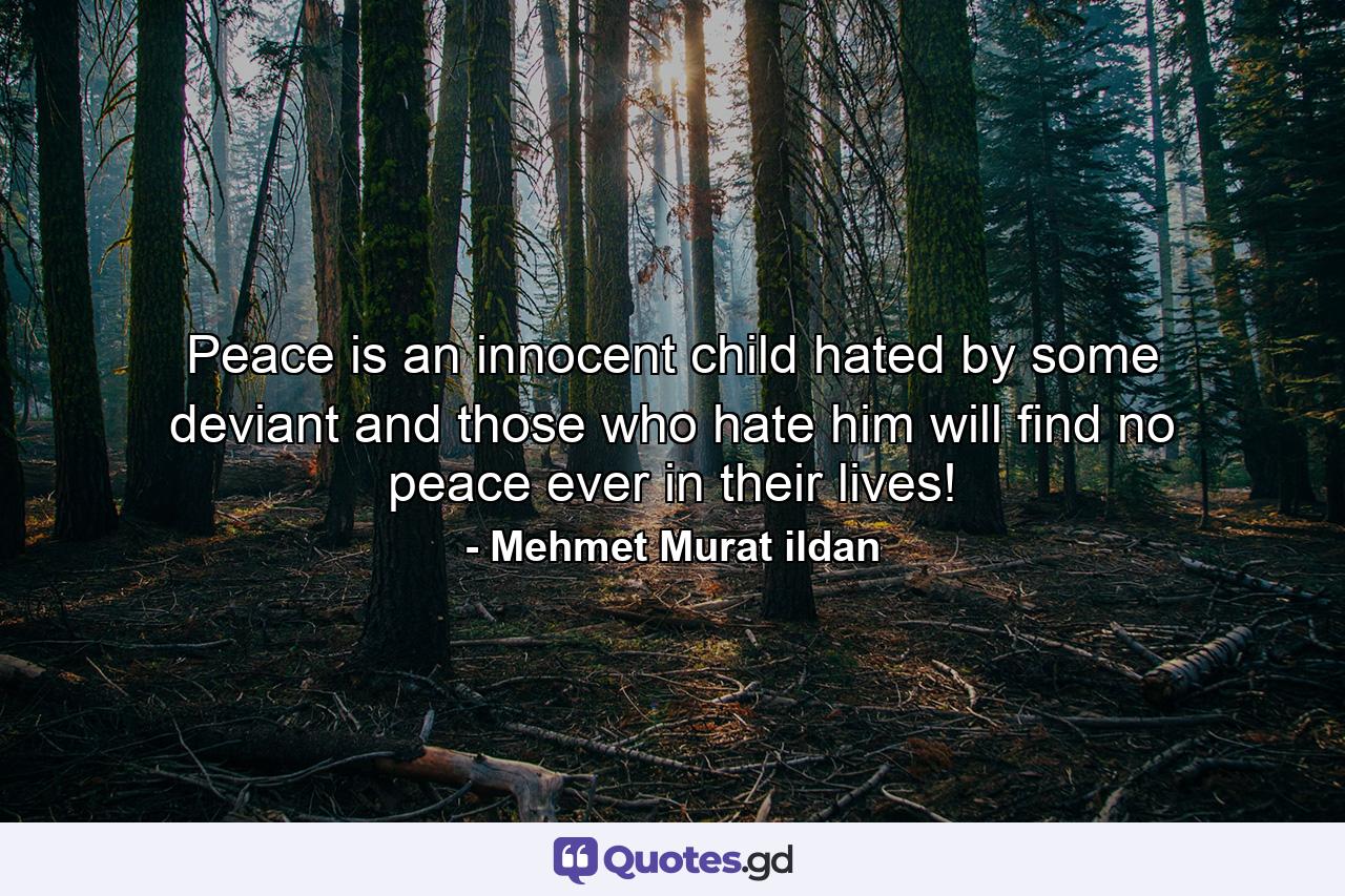 Peace is an innocent child hated by some deviant and those who hate him will find no peace ever in their lives! - Quote by Mehmet Murat ildan