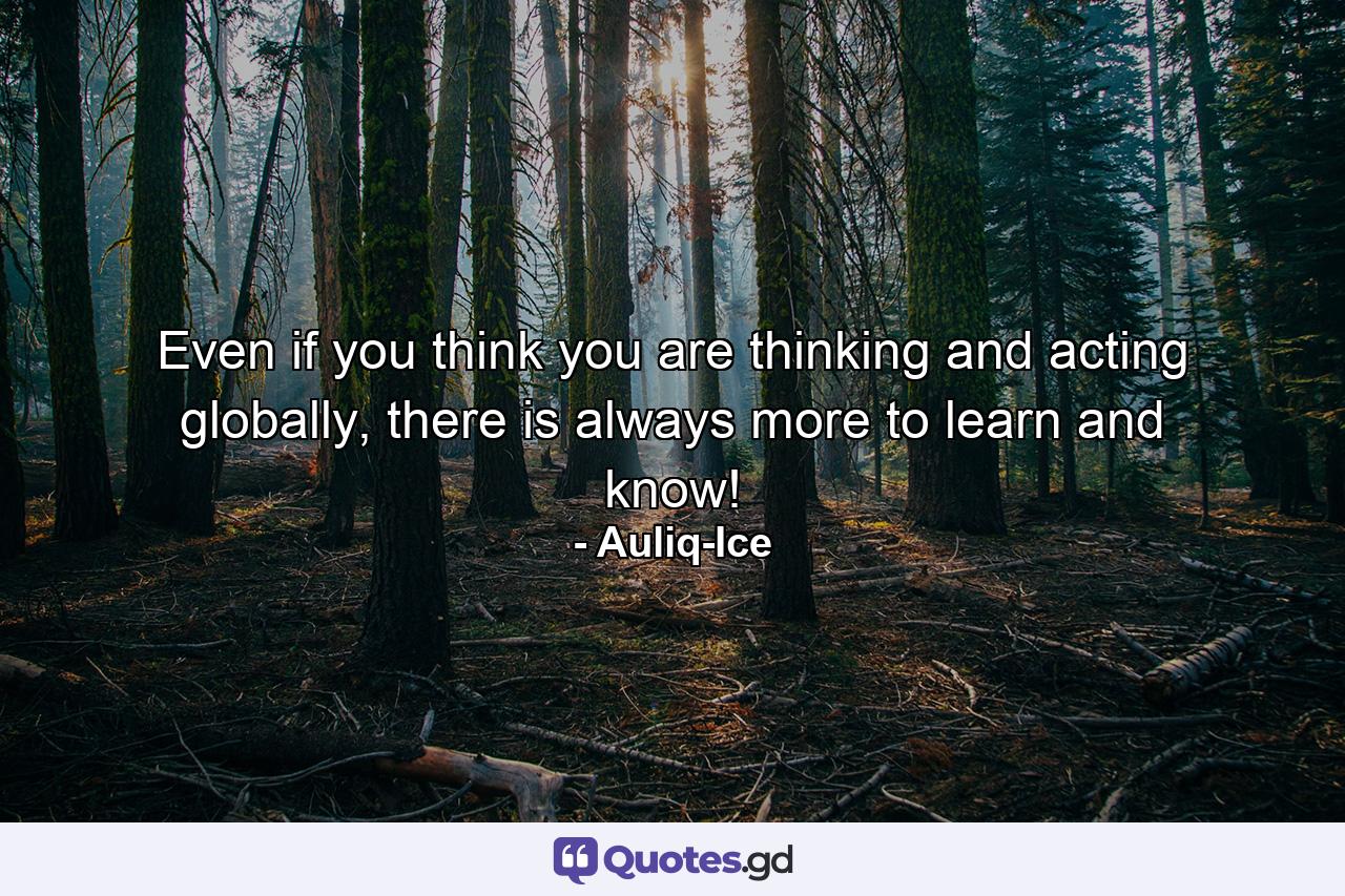 Even if you think you are thinking and acting globally, there is always more to learn and know! - Quote by Auliq-Ice