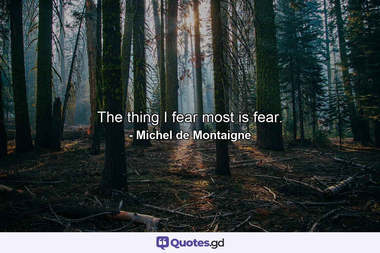 The thing I fear most is fear. - Quote by Michel de Montaigne