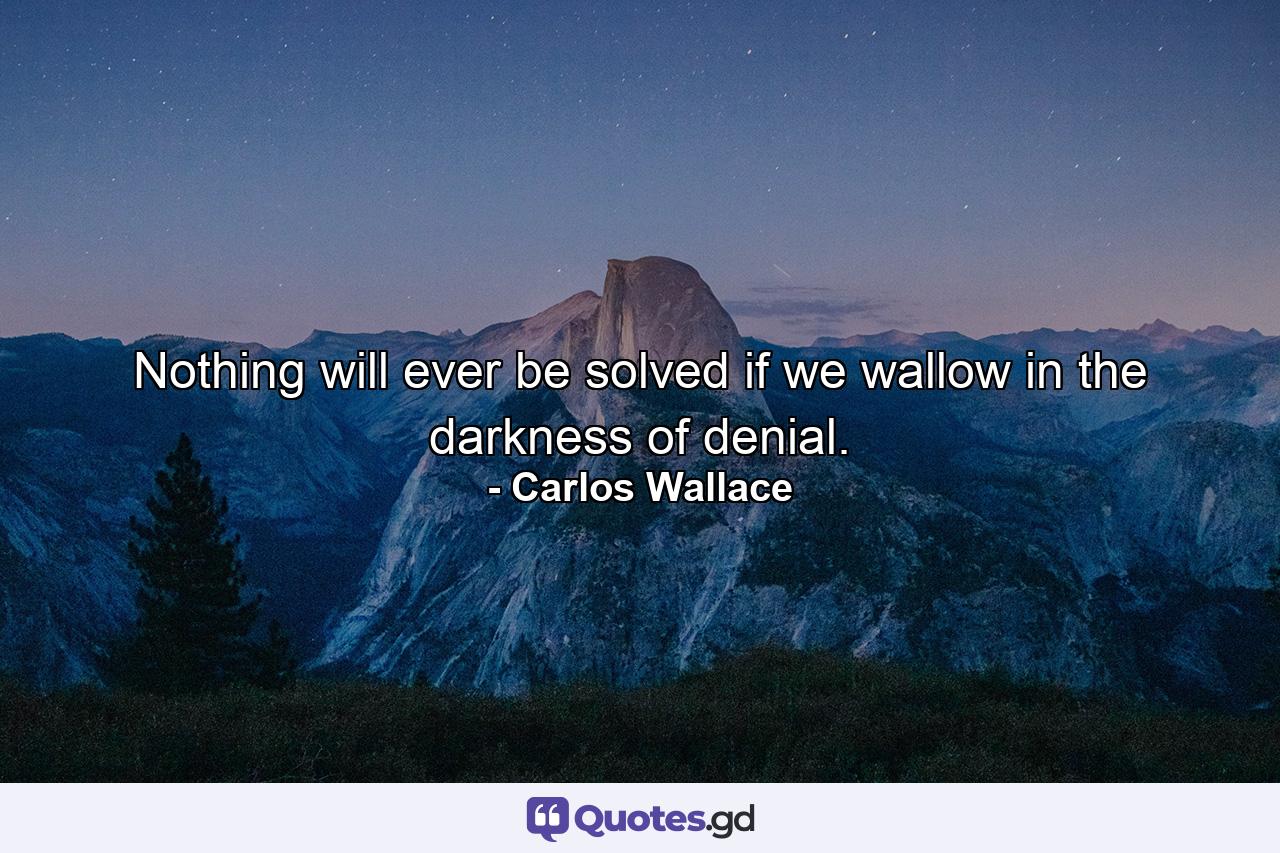 Nothing will ever be solved if we wallow in the darkness of denial. - Quote by Carlos Wallace