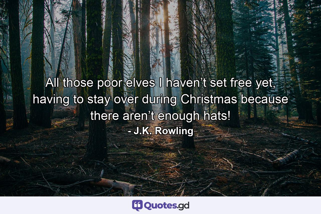 All those poor elves I haven’t set free yet, having to stay over during Christmas because there aren’t enough hats! - Quote by J.K. Rowling