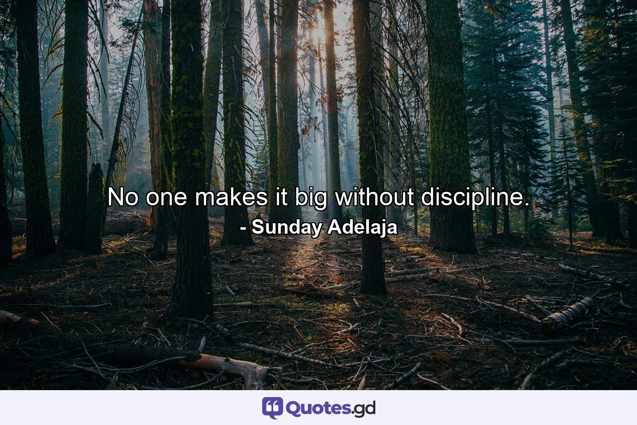 No one makes it big without discipline. - Quote by Sunday Adelaja