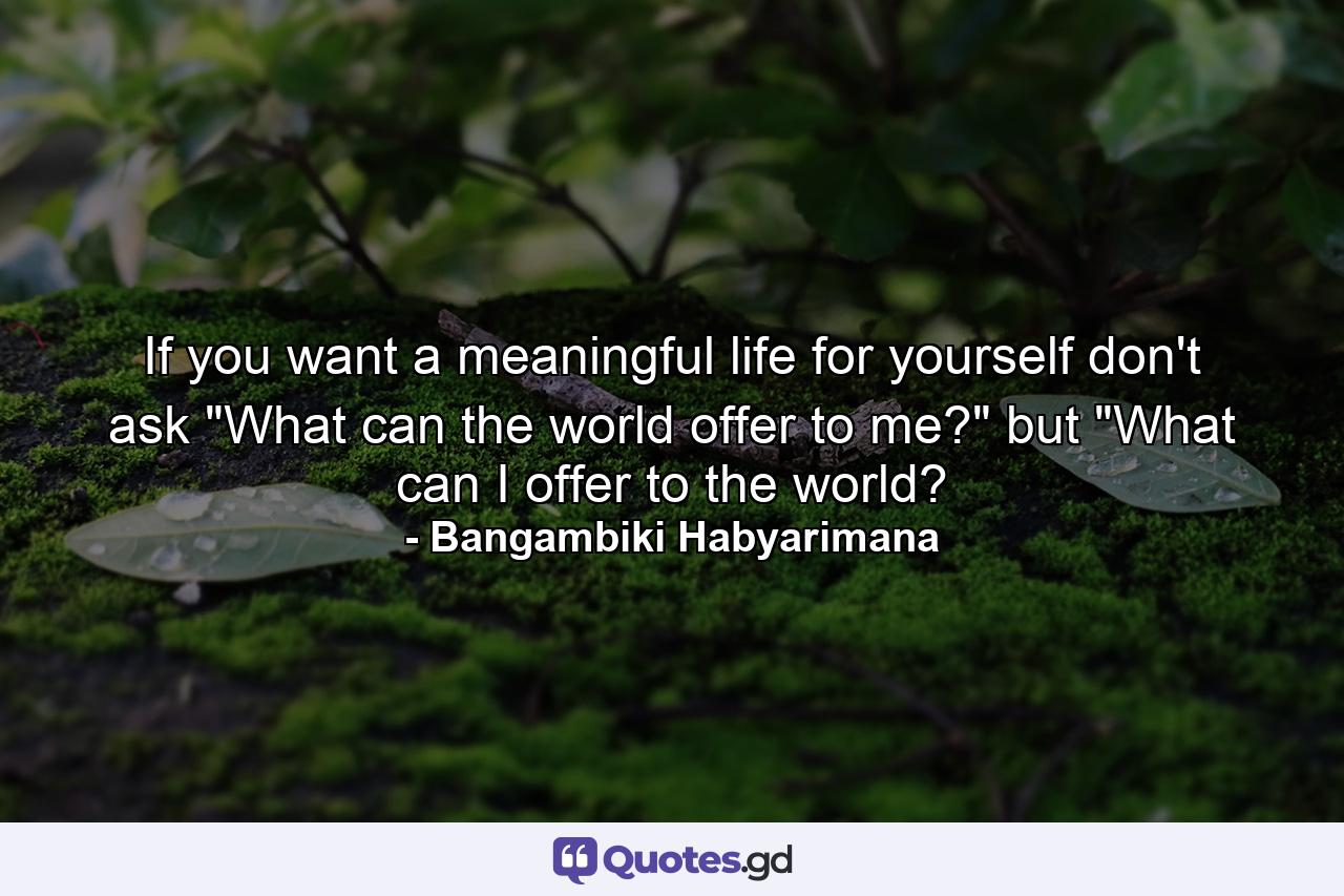 If you want a meaningful life for yourself don't ask 