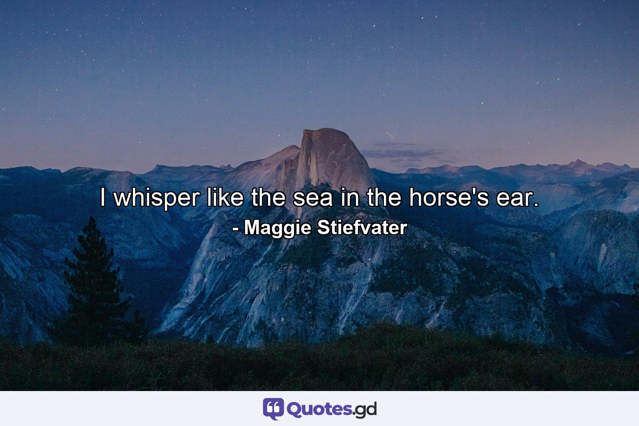 I whisper like the sea in the horse's ear. - Quote by Maggie Stiefvater