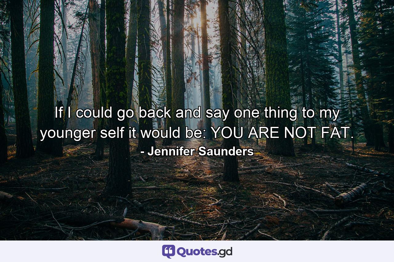 If I could go back and say one thing to my younger self it would be: YOU ARE NOT FAT. - Quote by Jennifer Saunders