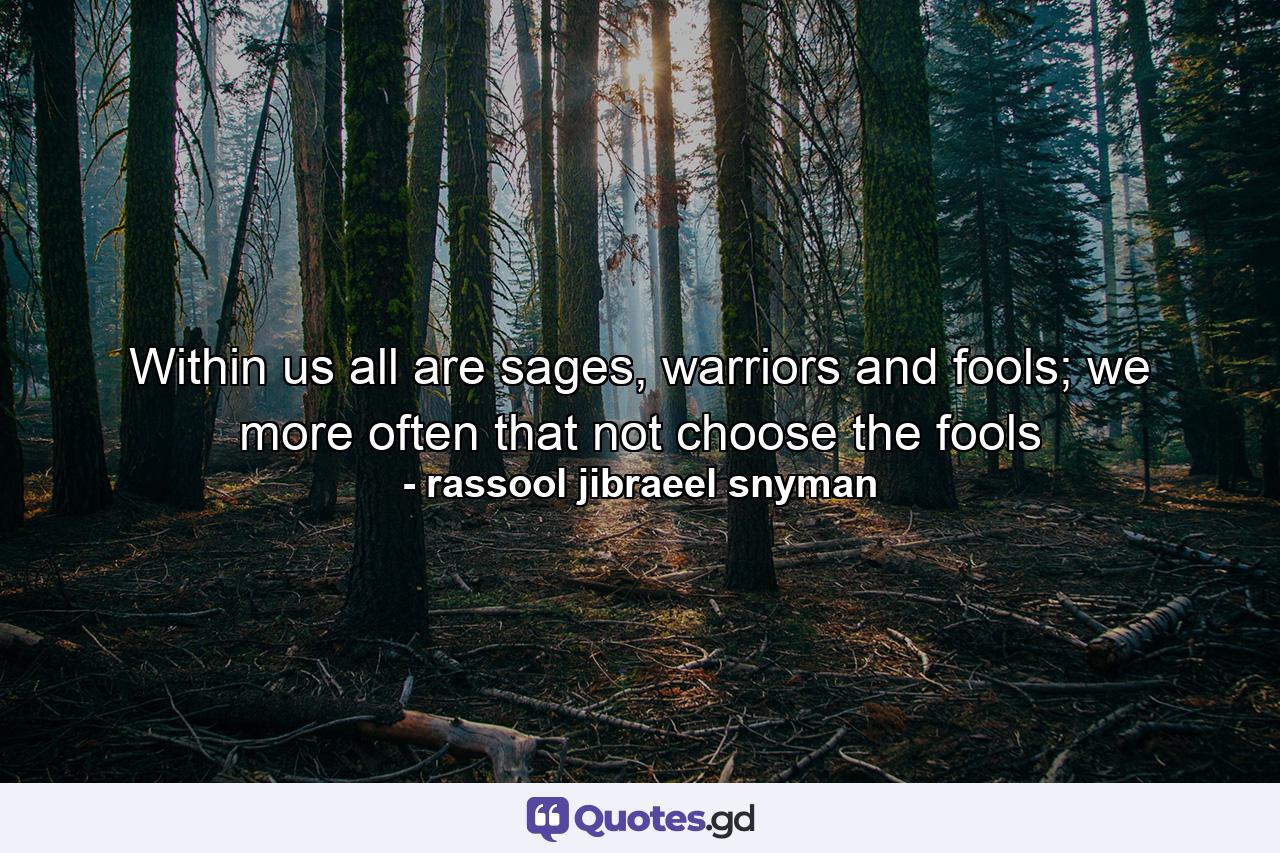 Within us all are sages, warriors and fools; we more often that not choose the fools - Quote by rassool jibraeel snyman