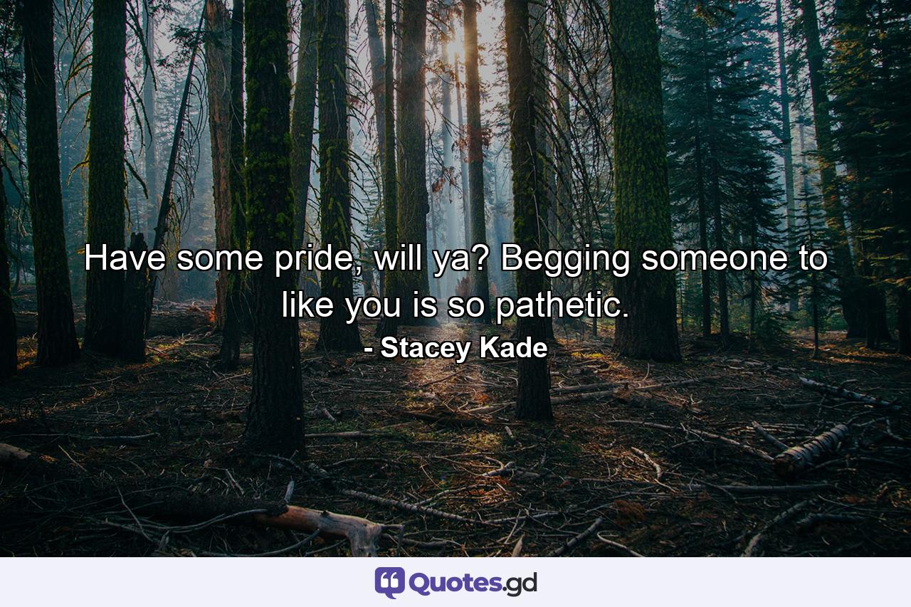 Have some pride, will ya? Begging someone to like you is so pathetic. - Quote by Stacey Kade