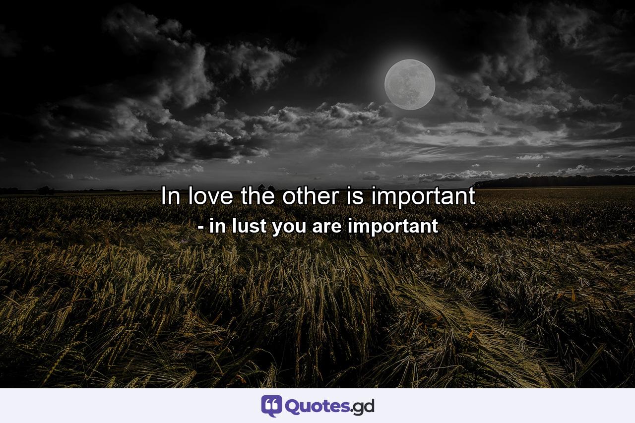 In love the other is important - Quote by in lust you are important