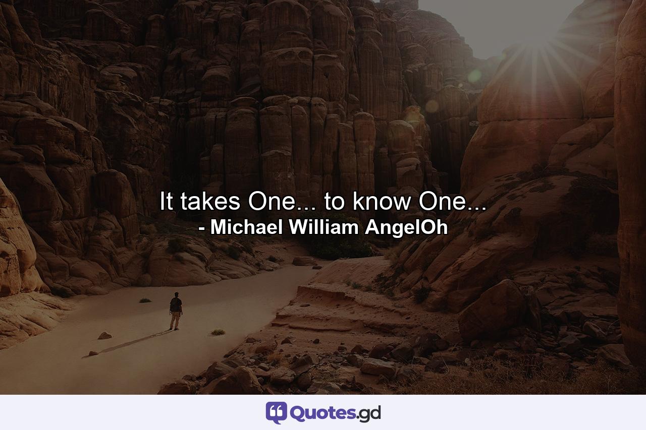 It takes One... to know One... - Quote by Michael William AngelOh