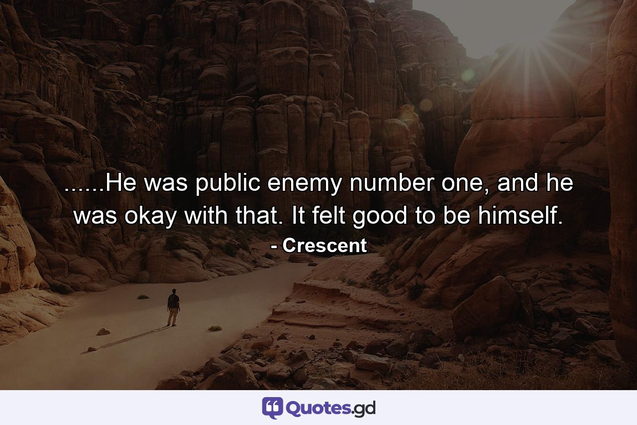 ......He was public enemy number one, and he was okay with that. It felt good to be himself. - Quote by Crescent