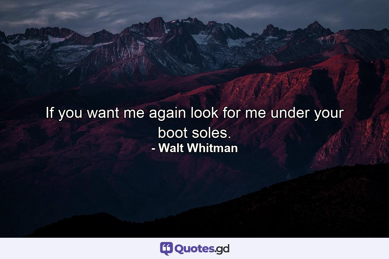If you want me again look for me under your boot soles. - Quote by Walt Whitman
