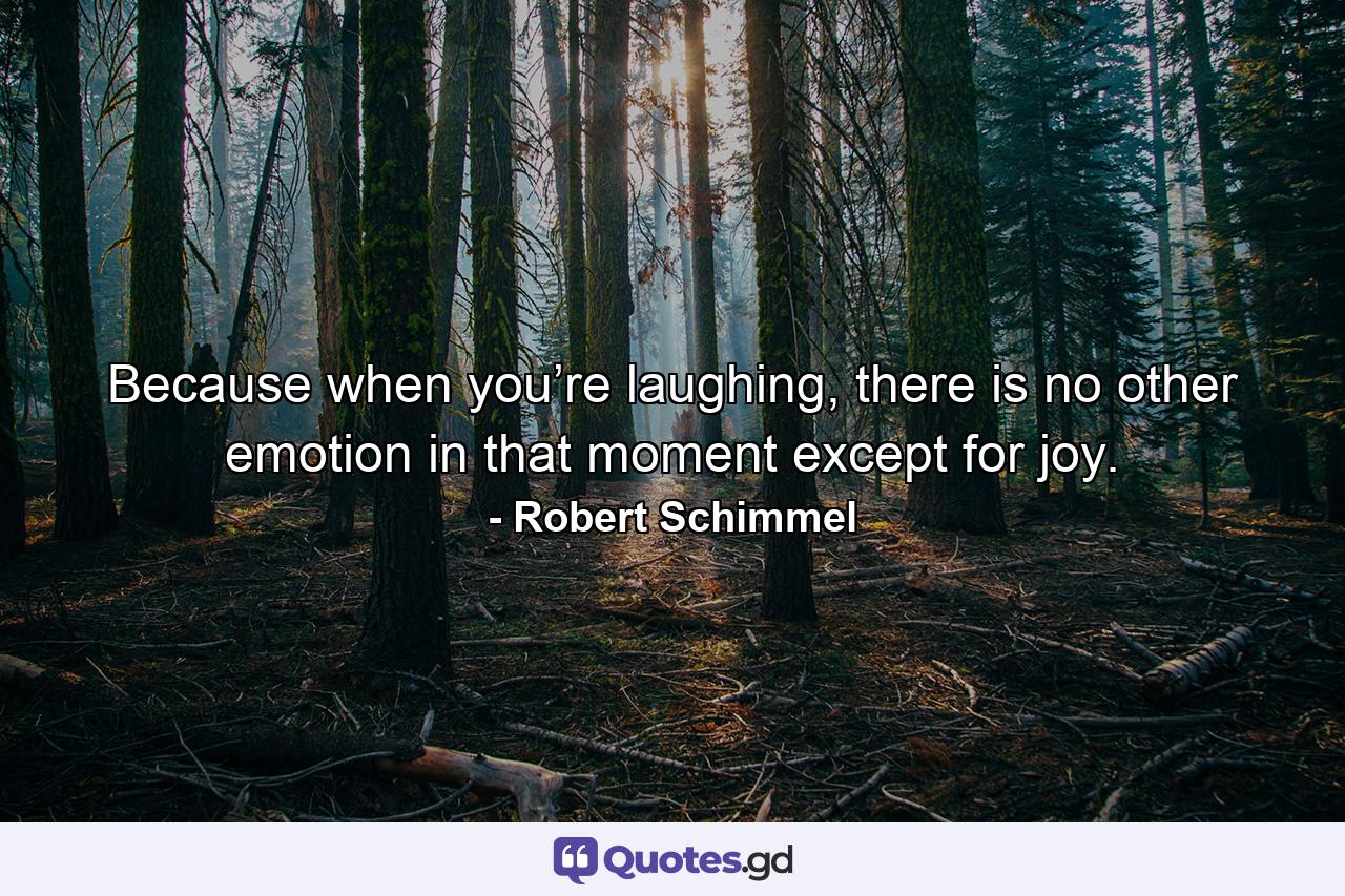 Because when you’re laughing, there is no other emotion in that moment except for joy. - Quote by Robert Schimmel