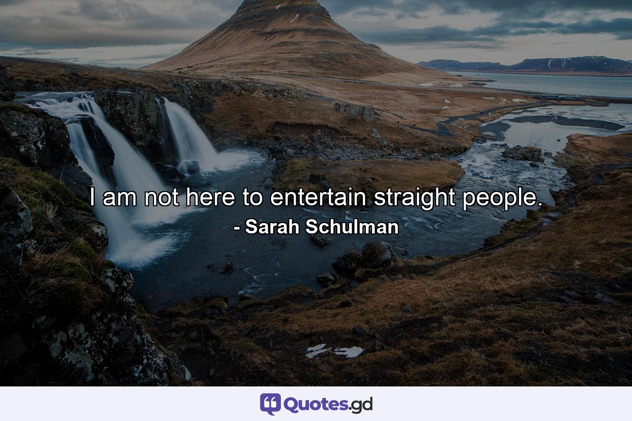 I am not here to entertain straight people. - Quote by Sarah Schulman