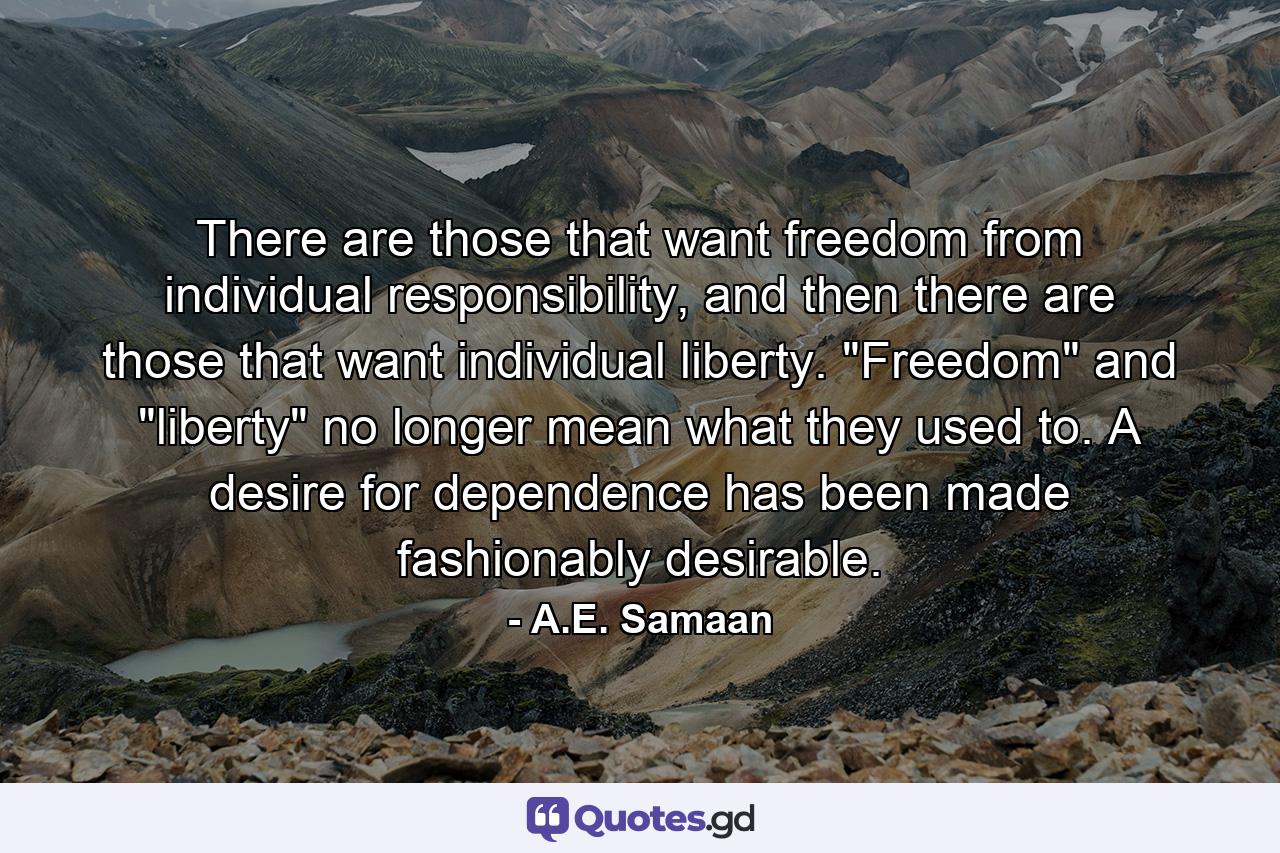 There are those that want freedom from individual responsibility, and then there are those that want individual liberty. 