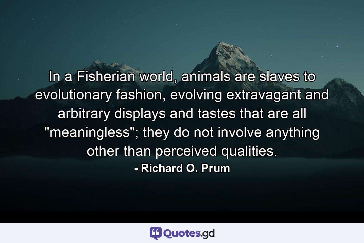 In a Fisherian world, animals are slaves to evolutionary fashion, evolving extravagant and arbitrary displays and tastes that are all 