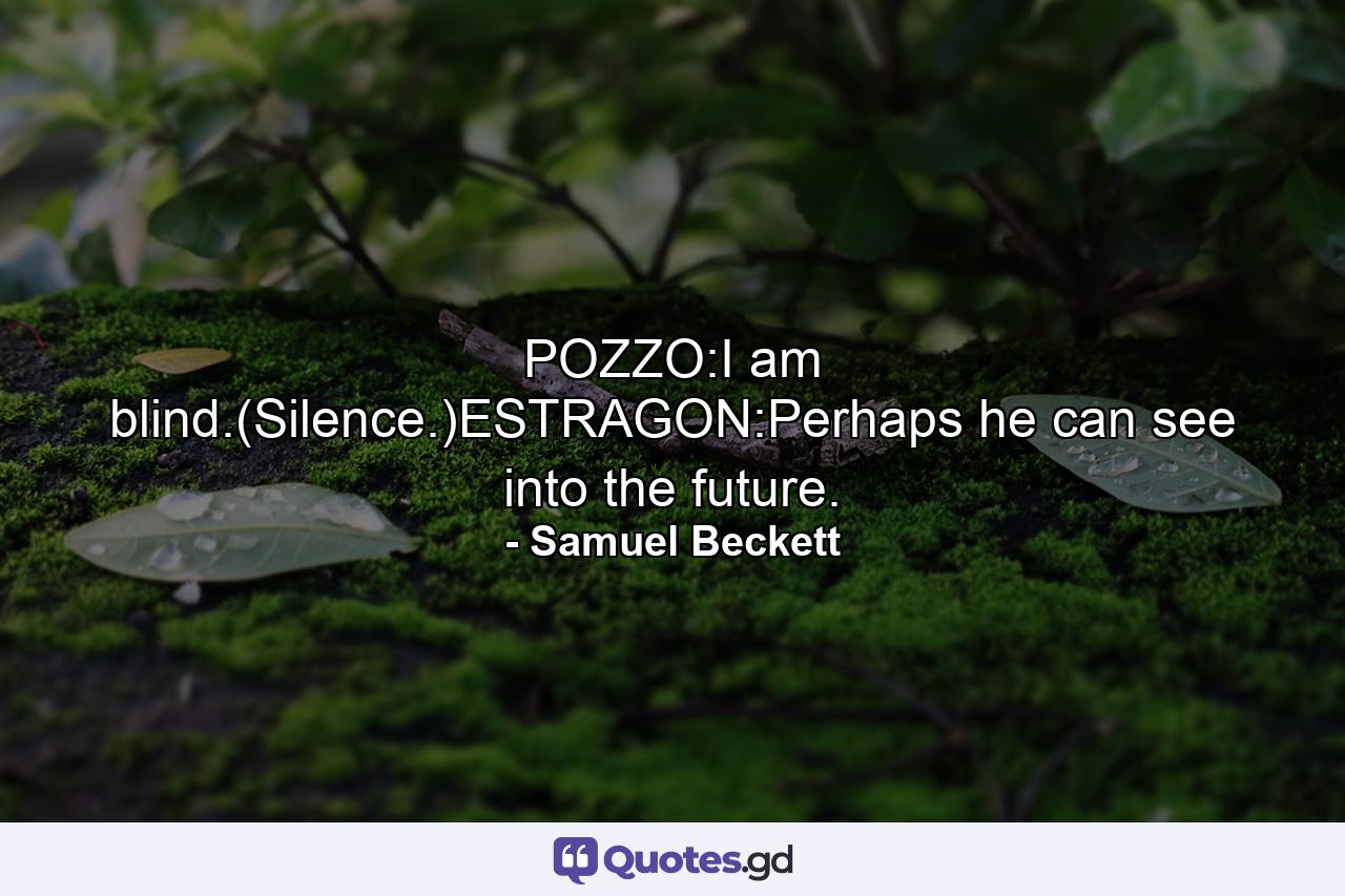 POZZO:I am blind.(Silence.)ESTRAGON:Perhaps he can see into the future. - Quote by Samuel Beckett