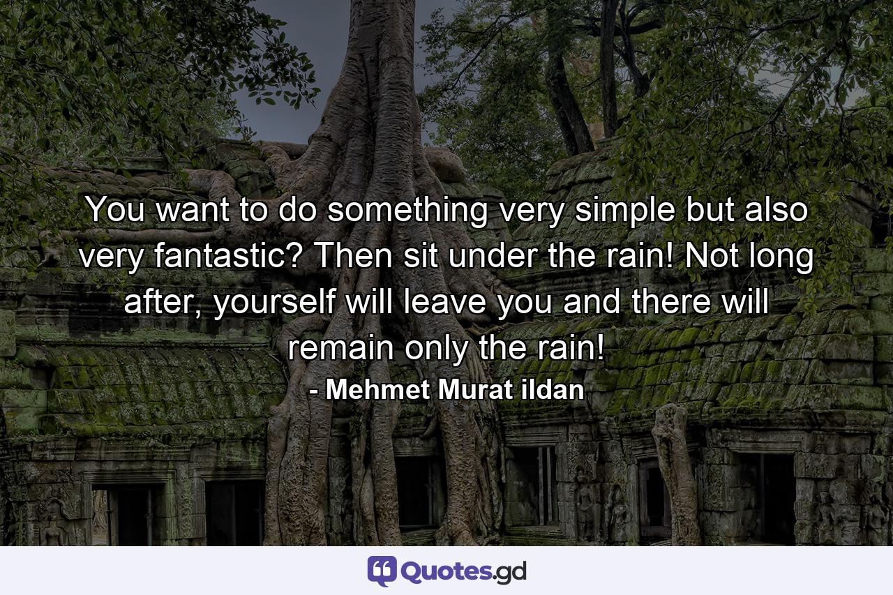 You want to do something very simple but also very fantastic? Then sit under the rain! Not long after, yourself will leave you and there will remain only the rain! - Quote by Mehmet Murat ildan