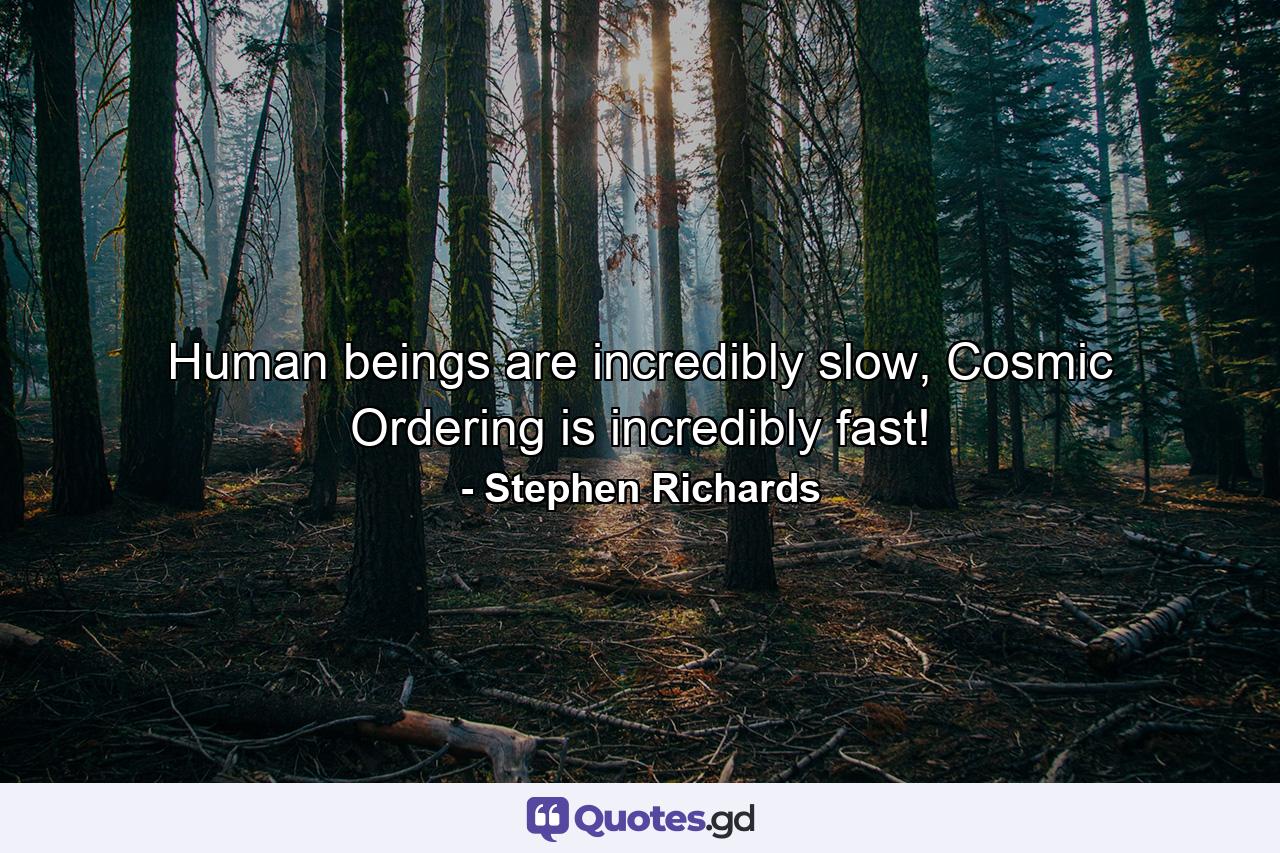 Human beings are incredibly slow, Cosmic Ordering is incredibly fast! - Quote by Stephen Richards