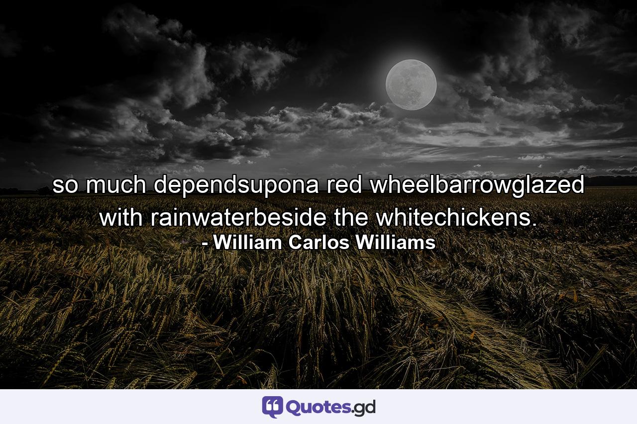 so much dependsupona red wheelbarrowglazed with rainwaterbeside the whitechickens. - Quote by William Carlos Williams