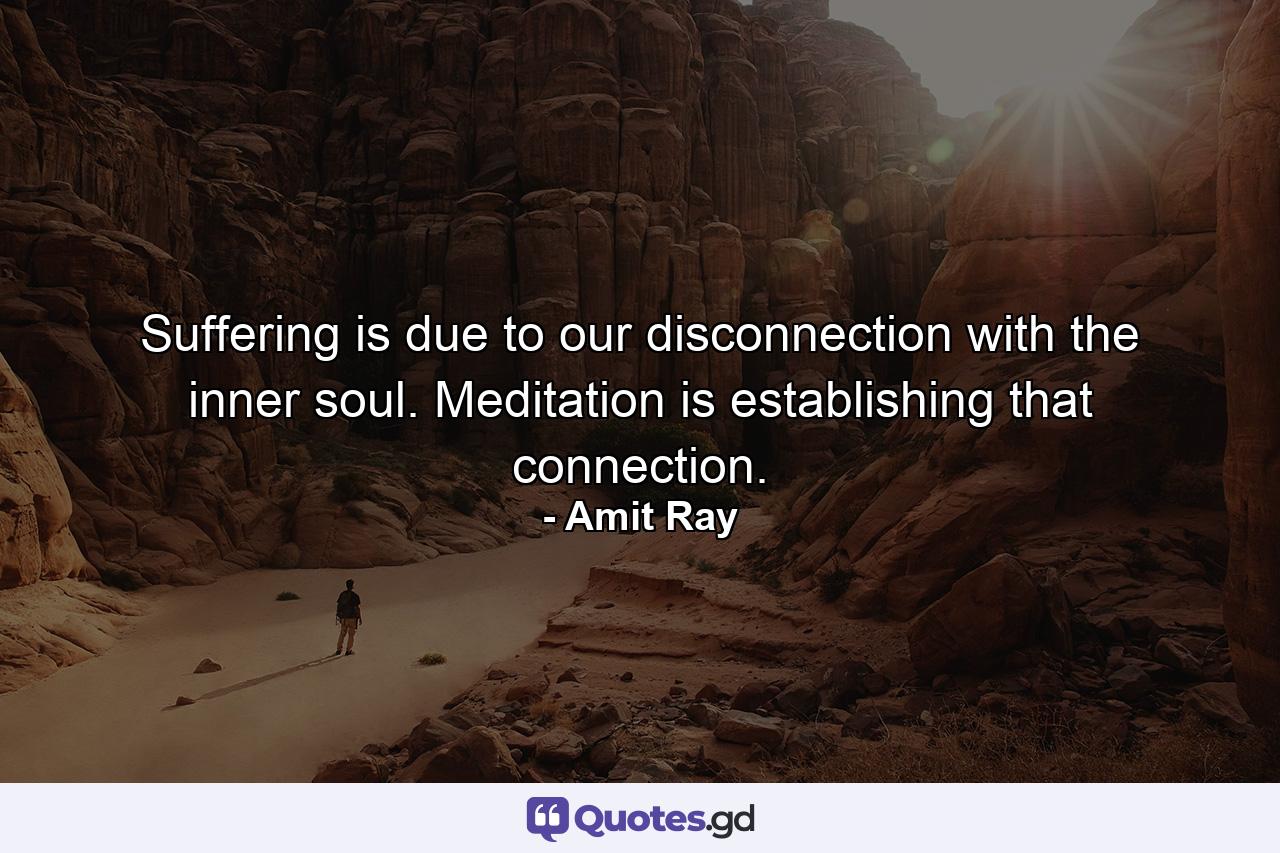 Suffering is due to our disconnection with the inner soul. Meditation is establishing that connection. - Quote by Amit Ray