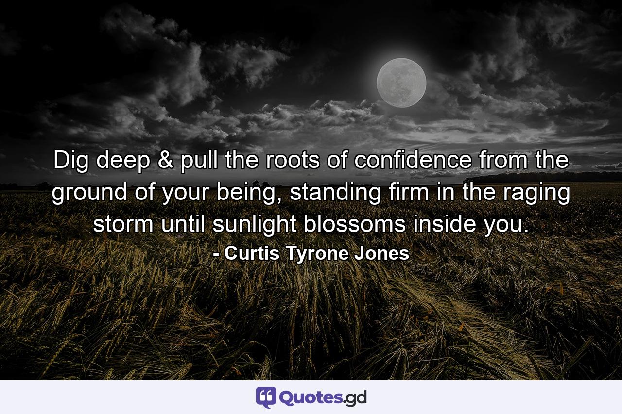 Dig deep & pull the roots of confidence from the ground of your being, standing firm in the raging storm until sunlight blossoms inside you. - Quote by Curtis Tyrone Jones