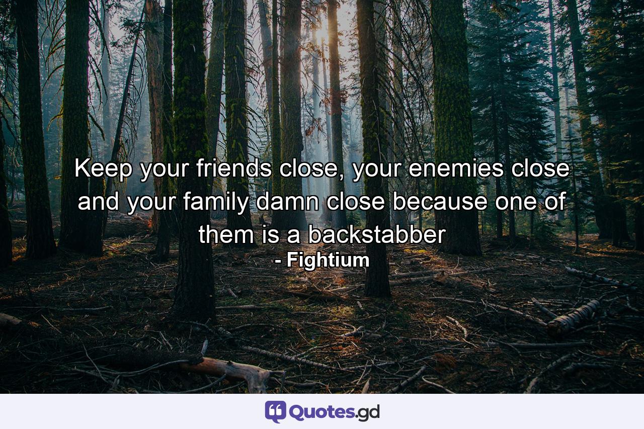 Keep your friends close, your enemies close and your family damn close because one of them is a backstabber - Quote by Fightium