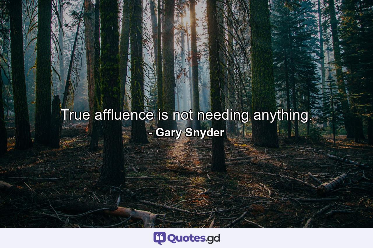 True affluence is not needing anything. - Quote by Gary Snyder