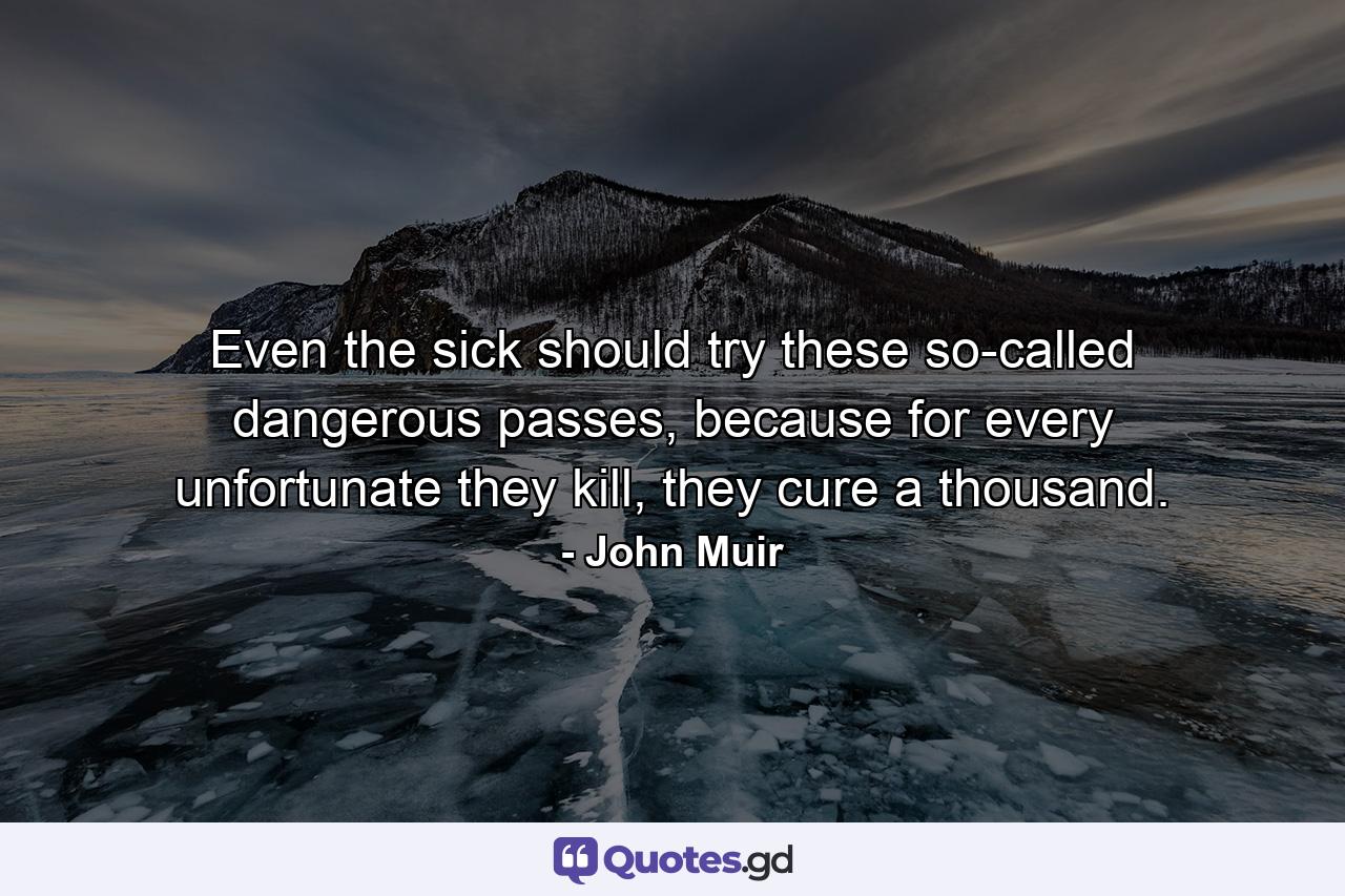 Even the sick should try these so-called dangerous passes, because for every unfortunate they kill, they cure a thousand. - Quote by John Muir