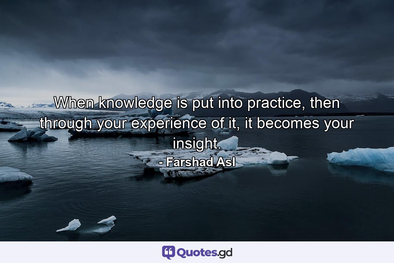 When knowledge is put into practice, then through your experience of it, it becomes your insight. - Quote by Farshad Asl