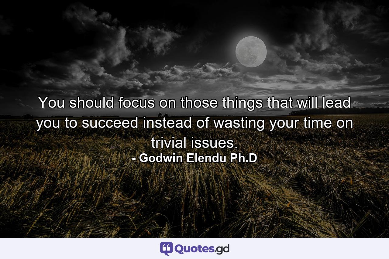 You should focus on those things that will lead you to succeed instead of wasting your time on trivial issues. - Quote by Godwin Elendu Ph.D