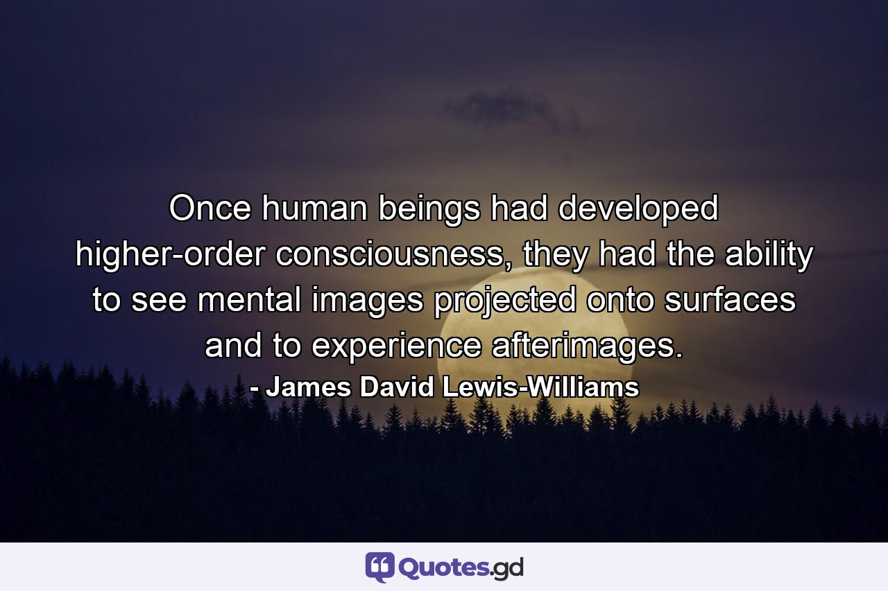 Once human beings had developed higher-order consciousness, they had the ability to see mental images projected onto surfaces and to experience afterimages. - Quote by James David Lewis-Williams