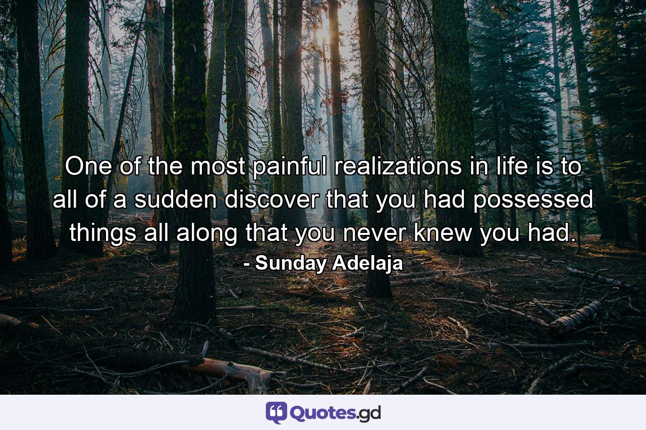 One of the most painful realizations in life is to all of a sudden discover that you had possessed things all along that you never knew you had. - Quote by Sunday Adelaja