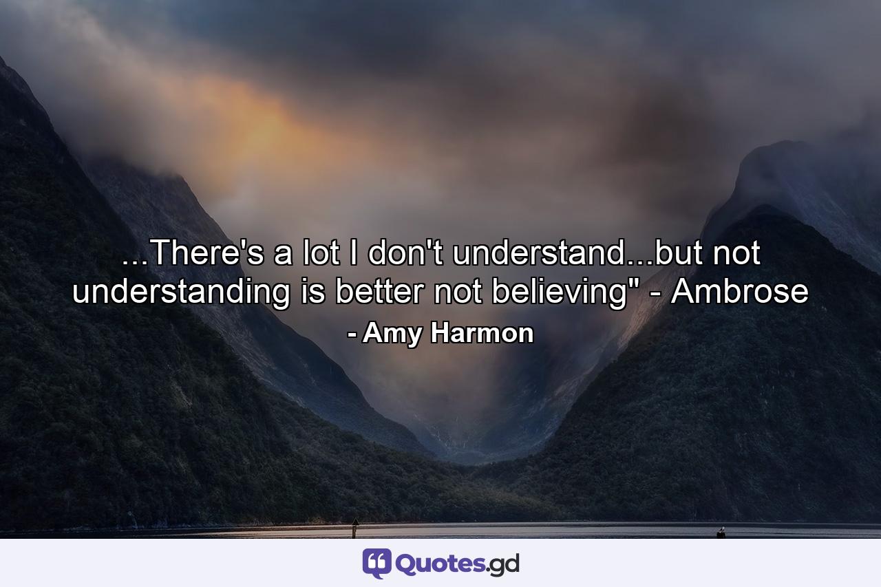 ...There's a lot I don't understand...but not understanding is better not believing