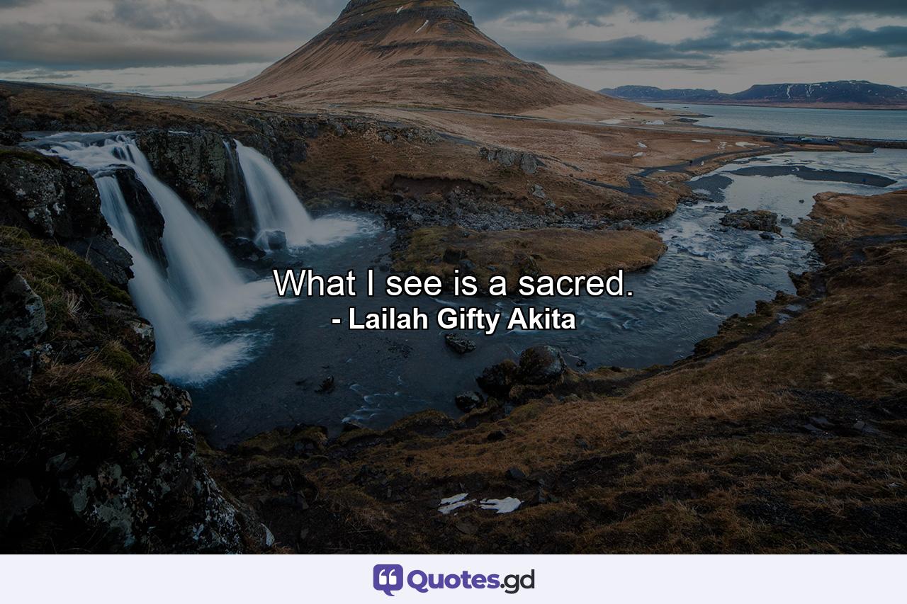 What I see is a sacred. - Quote by Lailah Gifty Akita
