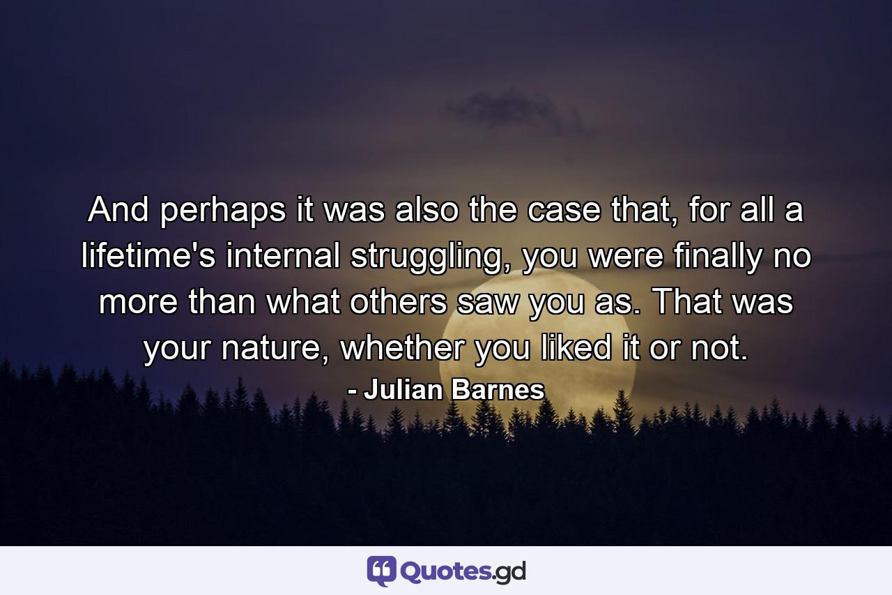 And perhaps it was also the case that, for all a lifetime's internal struggling, you were finally no more than what others saw you as. That was your nature, whether you liked it or not. - Quote by Julian Barnes