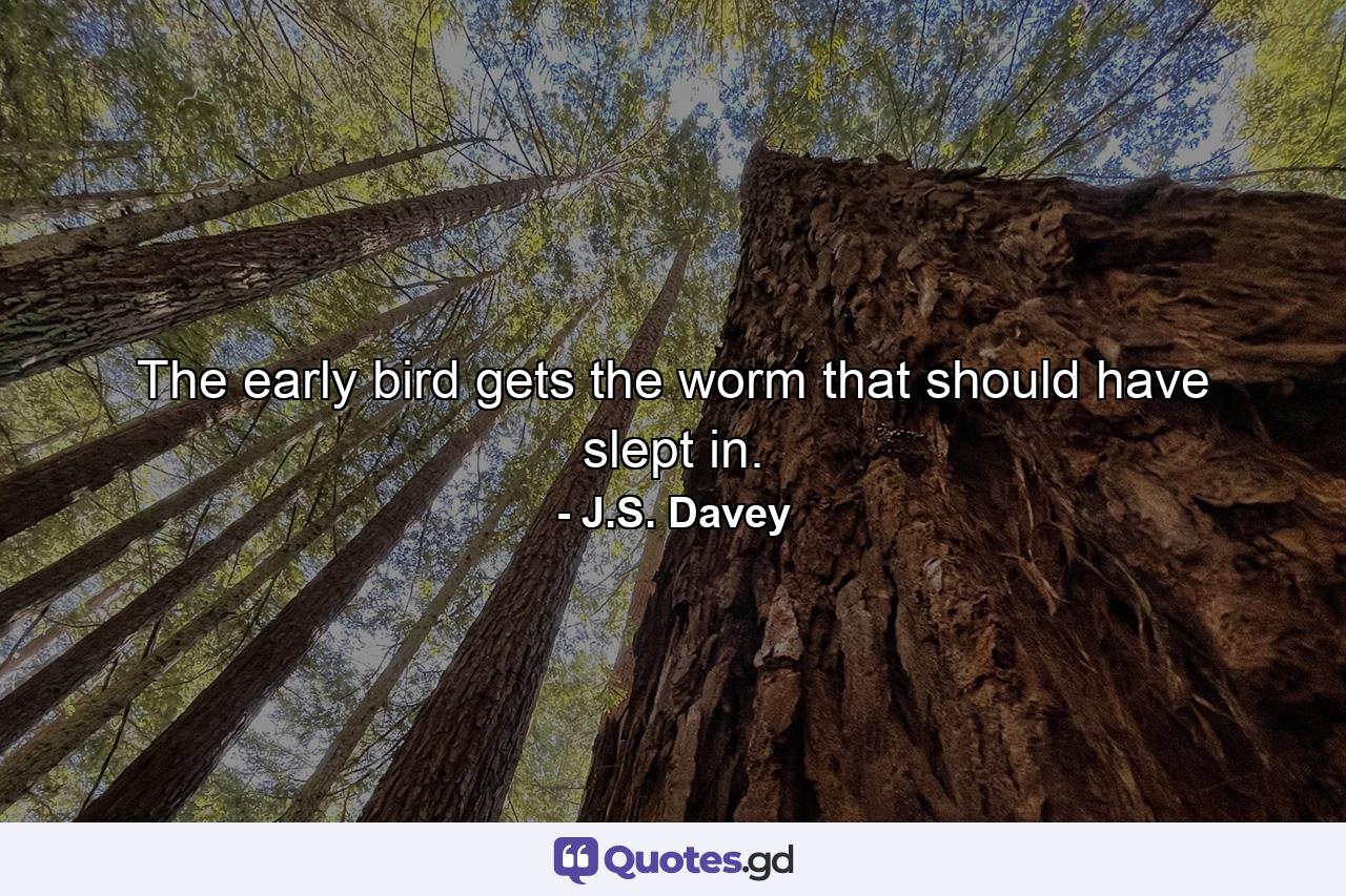 The early bird gets the worm that should have slept in. - Quote by J.S. Davey