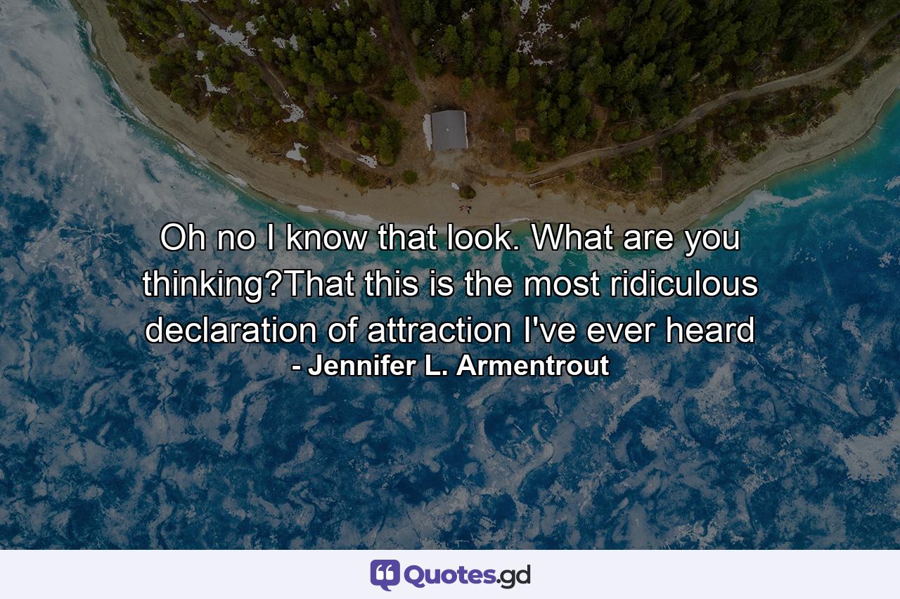 Oh no I know that look. What are you thinking?That this is the most ridiculous declaration of attraction I've ever heard - Quote by Jennifer L. Armentrout